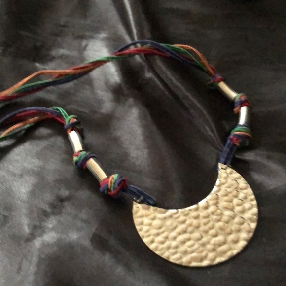 Hammered Silver and Colorful Bib Necklace - Picture 2 of 6